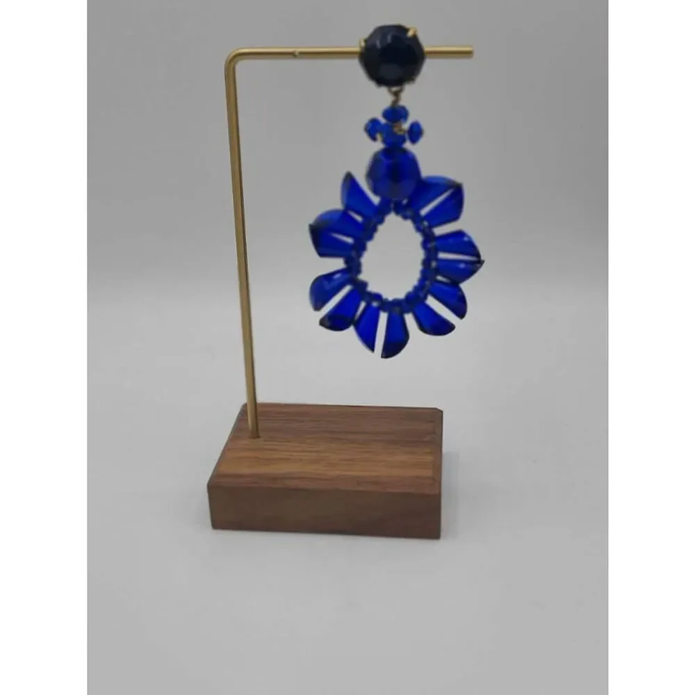 J Crew Blue Crystal Oversize Wreath Shape Earrings